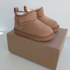 Balabala Kids Chestnut Faux Fur Lined Suede Ankle Boots Size 7.5 Toddler NEW